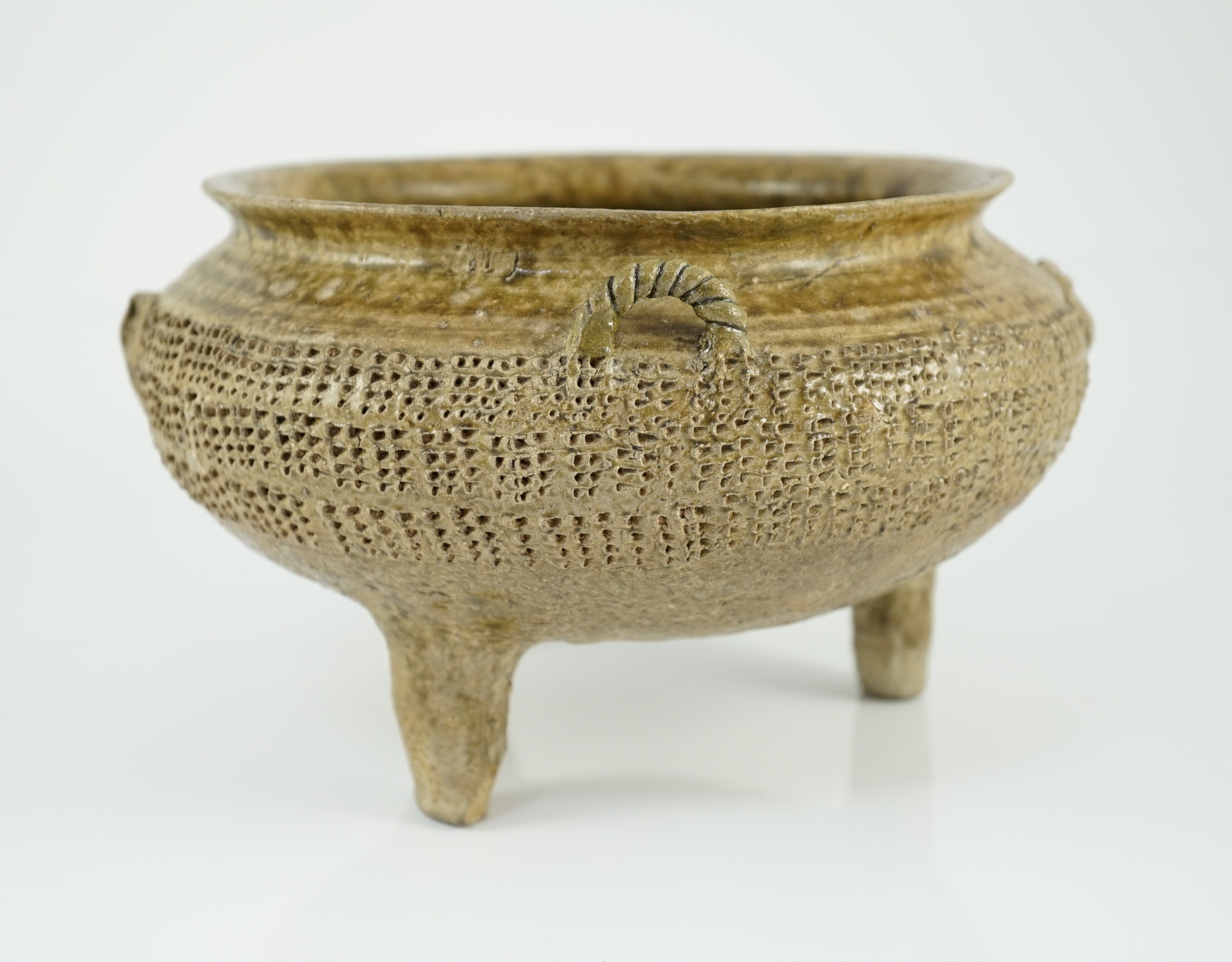 A Chinese proto-celadon tripod ritual vessel, ding, Western Zhou dynasty/Spring & Autumn period (1046 - 476 BC.)